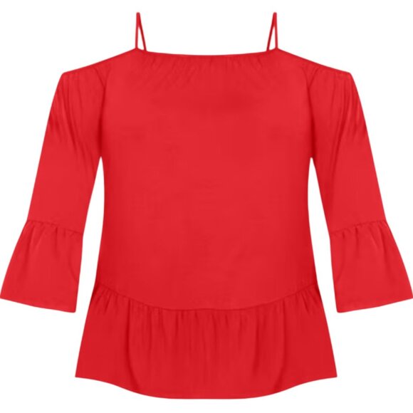 White Mark Plus Size Red Cold Shoulder Peasant Top Ruffle Hem 1XL NWT - Picture 3 of 5